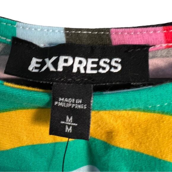 Express Womens Dress Medium Bright Multi Midi Knotted Stripe KEYHOLE BACK M $49 - Picture 2 of 4